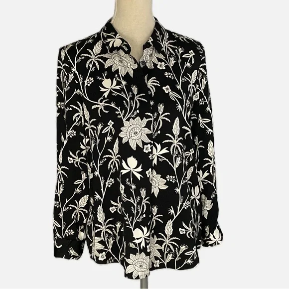 Scotch & Soda Floral Print Button Down Shirt Women's Medium Black White - Picture 3 of 15